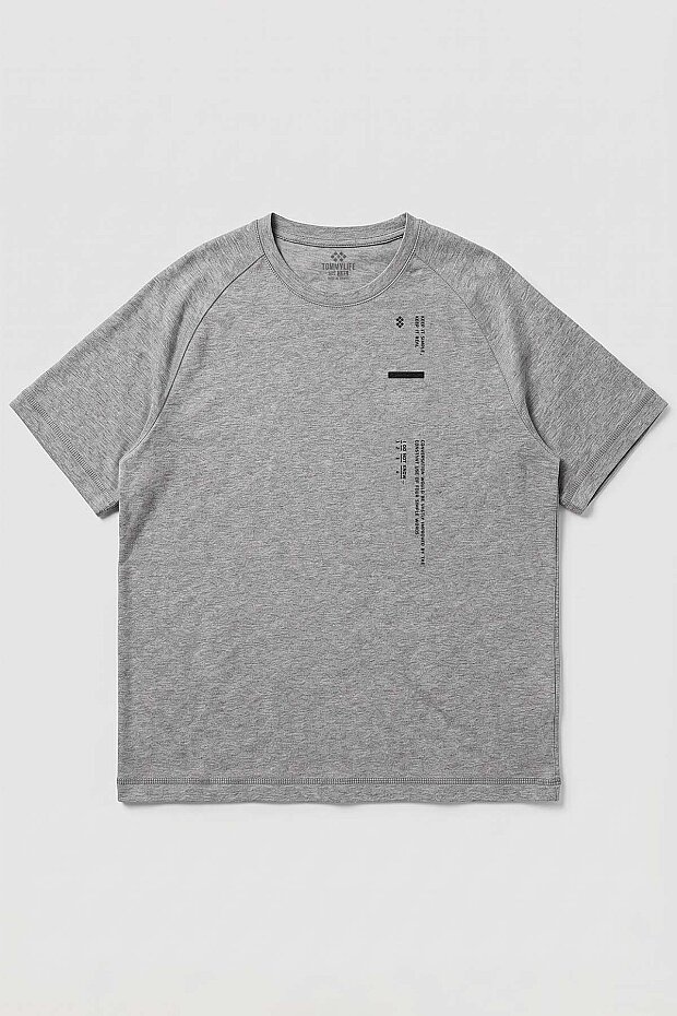 Gri Melanj Baskılı Battal Büyük Beden Kısa Kollu Erkek T-Shirt - 88465 - 1