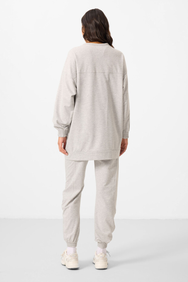 Gri Melanj O Yaka Basic Oversize Kadın Eşofman Tunik Takım - 95347 - 6