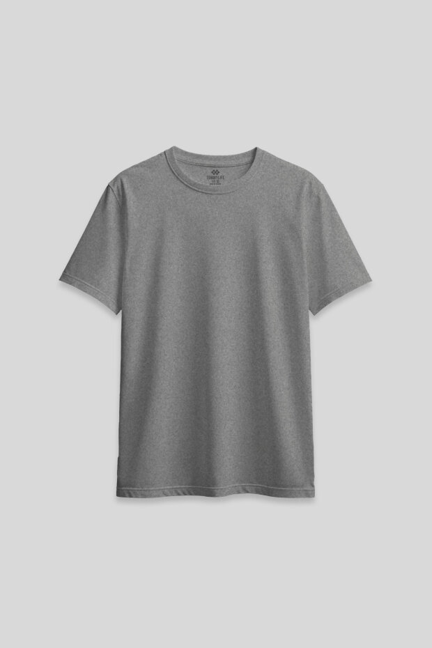 Gri Melanj O Yaka Standart Fit Basic Kadın T-Shirt - 97311 - 1