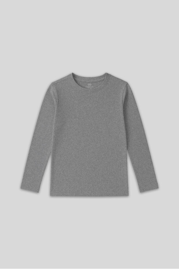 Gri Melanj O Yaka Standart Fit Basic Uzun Kollu Unisex Çocuk T-Shirt - 11329 - 3