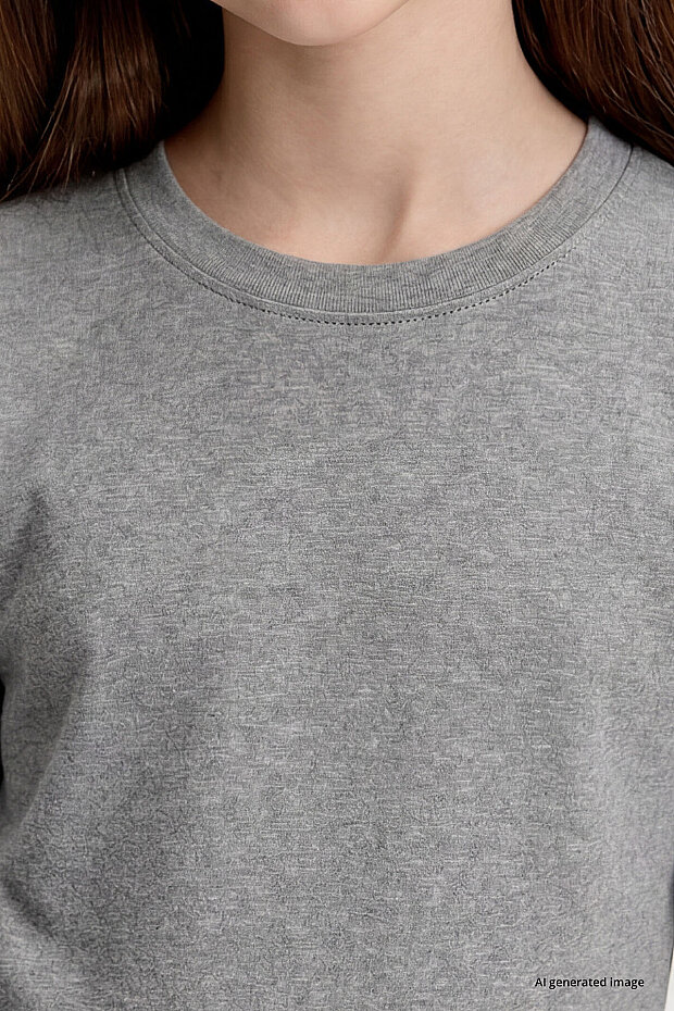 Gri Melanj O Yaka Standart Fit Basic Uzun Kollu Unisex Çocuk T-Shirt - 11329 - 6