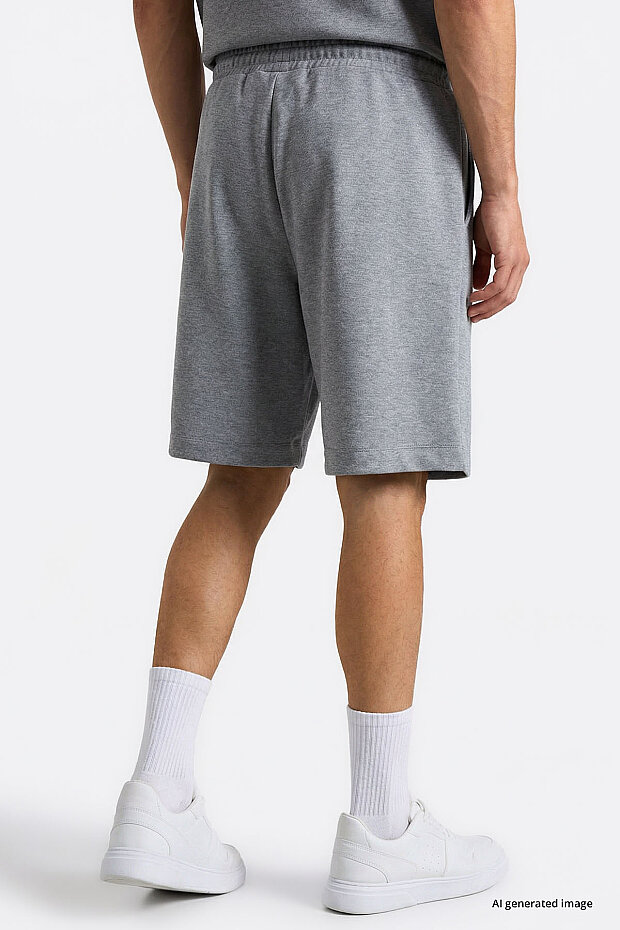 Gri Melanj Oversize Fit Basic Erkek Şort Takım - 85292 - 6