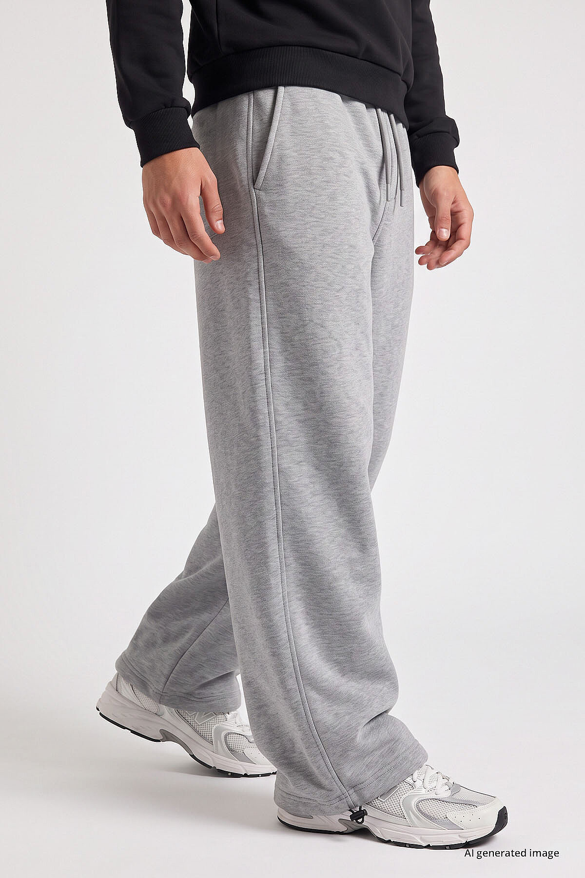 Gri Melanj Lastikli Erkek Baggy Eşofman Alt - 82200 - TOMMYLIFE (1)