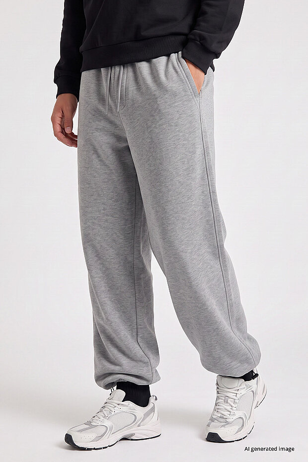 Gri Melanj Lastikli Erkek Baggy Eşofman Alt - 82200 - 3