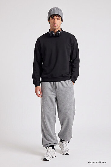 Gri Melanj Lastikli Erkek Baggy Eşofman Alt - 82200 