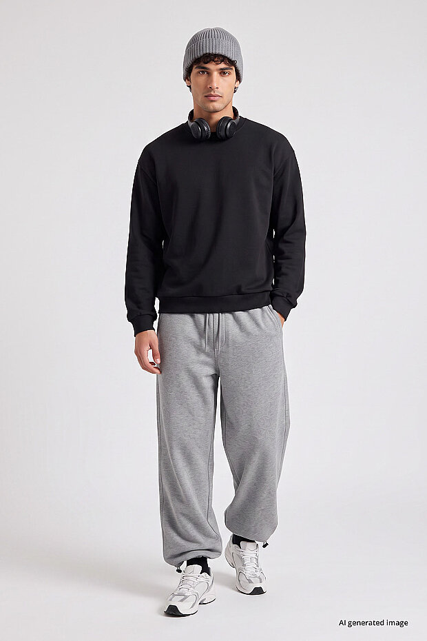 Gri Melanj Lastikli Erkek Baggy Eşofman Alt - 82200 - 1
