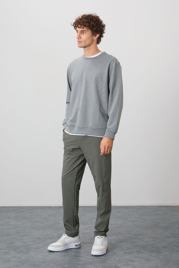 Gri Melanj Pamuk Yumuşak Dokulu Standart Fit Basic Erkek Sweatshirt - 88363 - 3