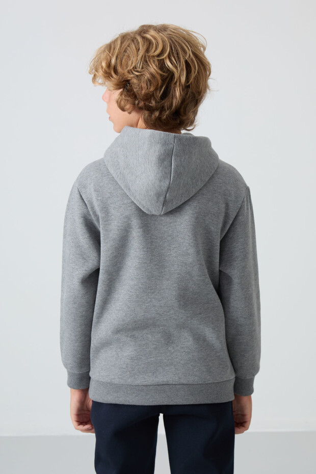 Gri Melanj Pamuklu Kalın İçi Tüylü Standart Fit Baskılı Erkek Çocuk Sweatshirt - 11215 - 5