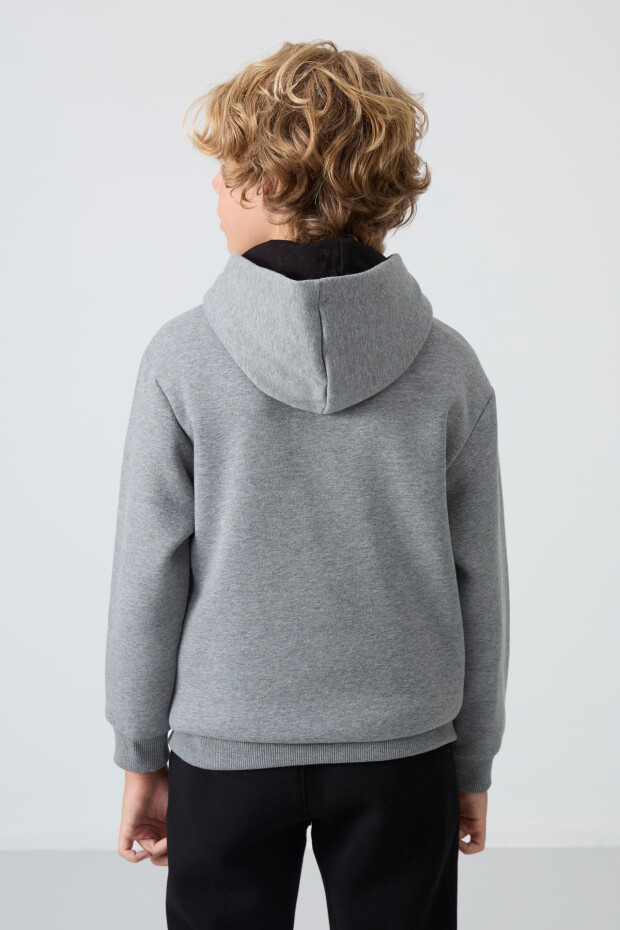 Gri Melanj Pamuklu Kalın İçi Tüylü Standart Fit Baskılı Erkek Çocuk Sweatshirt - 11239 - 5