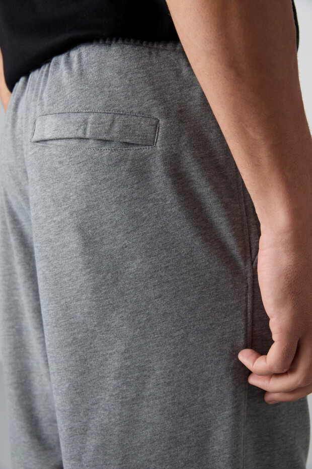 Gri Melanj Pamuklu Kalın Yumuşak Dokulu Comfort Fit Basic Erkek Şort - 81261 - 4