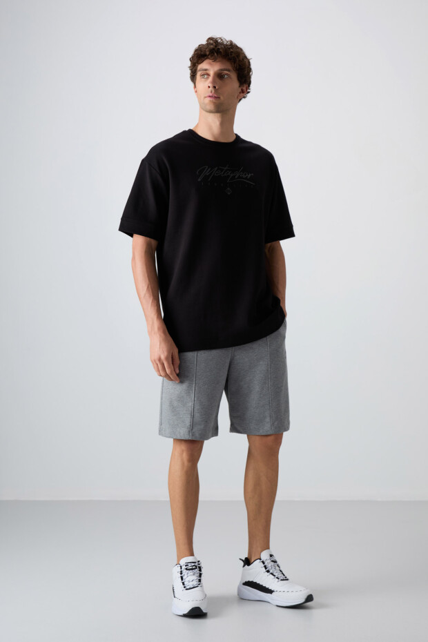 Gri Melanj Pamuklu Kalın Yumuşak Dokulu Comfort Fit Basic Erkek Şort - 81261 - 2