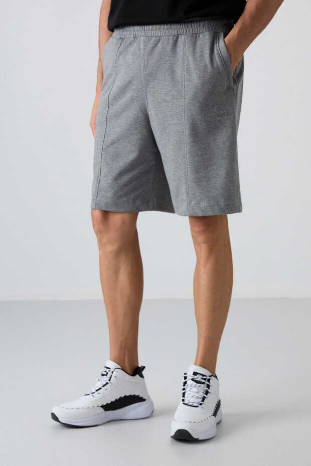 Gri Melanj Pamuklu Kalın Yumuşak Dokulu Comfort Fit Basic Erkek Şort - 81261 - 1