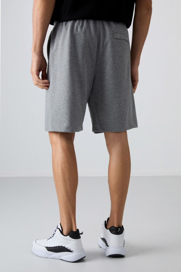 Gri Melanj Pamuklu Kalın Yumuşak Dokulu Comfort Fit Basic Erkek Şort - 81261 - 5