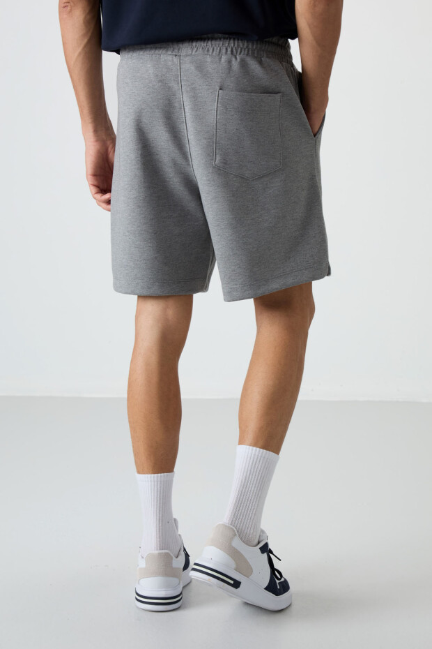 Gri Melanj Pamuklu Kalın Yumuşak Dokulu Comfort Fit Basic Erkek Şort - 81274 - 6