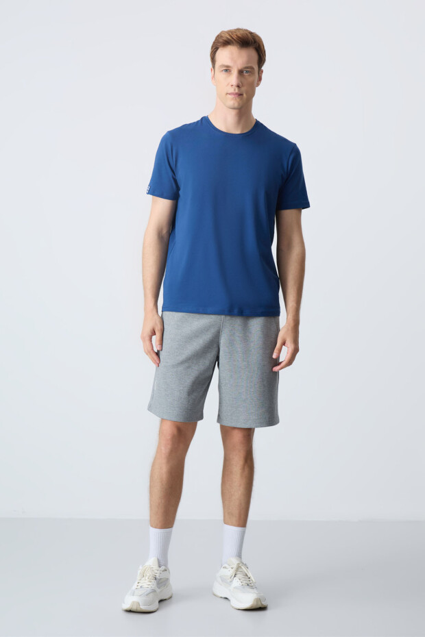 Gri Melanj Pamuklu Kalın Yumuşak Dokulu Standart Fit Basic Erkek Şort - 81278 - 2