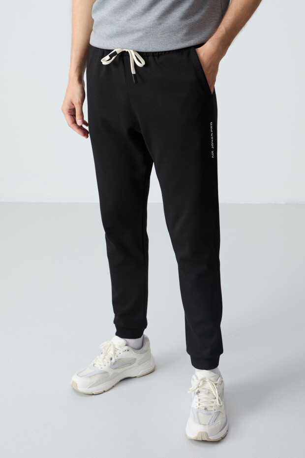 Gri Melanj Siyah Pamuklu Kalın Yumuşak Dokulu Oversize Fit Basic Erkek Eşofman Takım - 85261 - 2