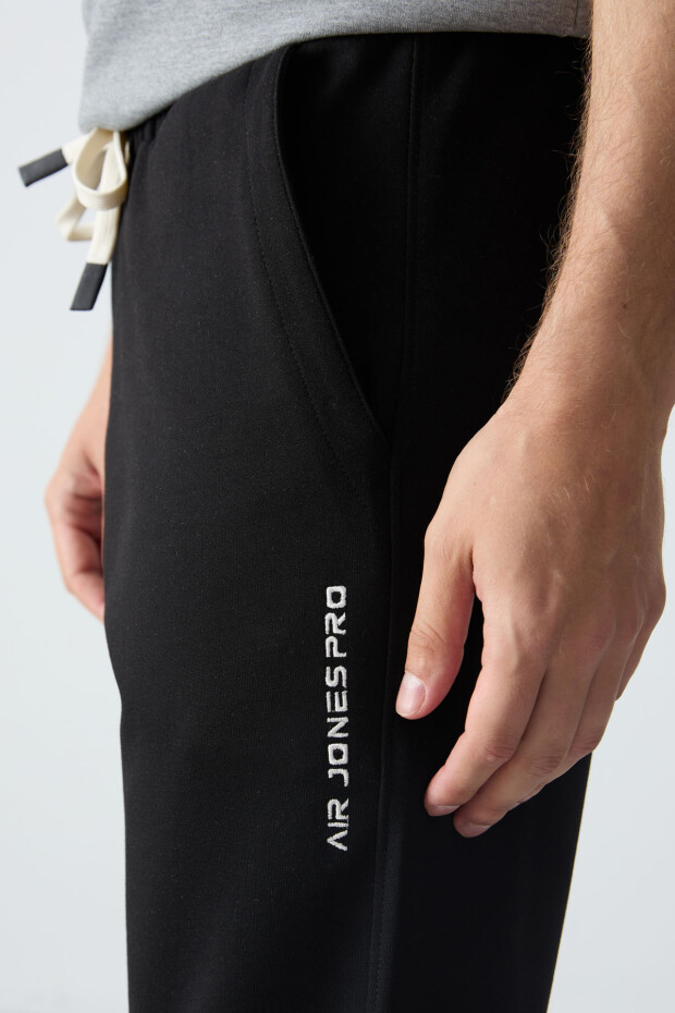 Gri Melanj Siyah Pamuklu Kalın Yumuşak Dokulu Oversize Fit Basic Erkek Eşofman Takım - 85261 - 5