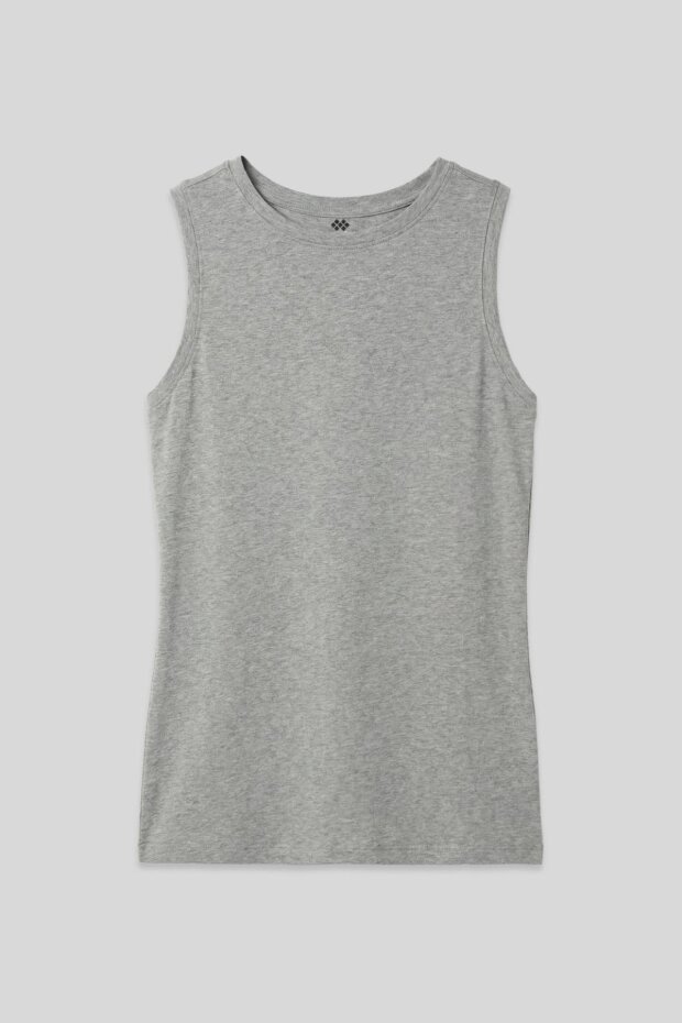 Gri Melanj Slim Fit Basic O Yaka Sıfır Kol Kadın Atlet - 97313 - 1