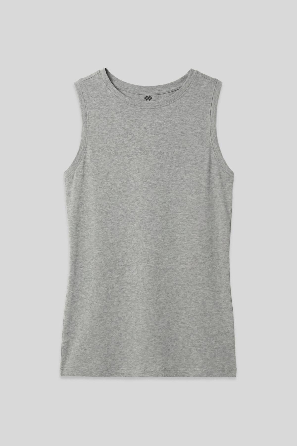 Gri Melanj Slim Fit Basic O Yaka Sıfır Kol Kadın Atlet - 97313 - TOMMYLIFE