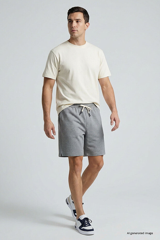 Gri Melanj Standart Fit Basic Arka Cepli Erkek Şort - 81314 - 5