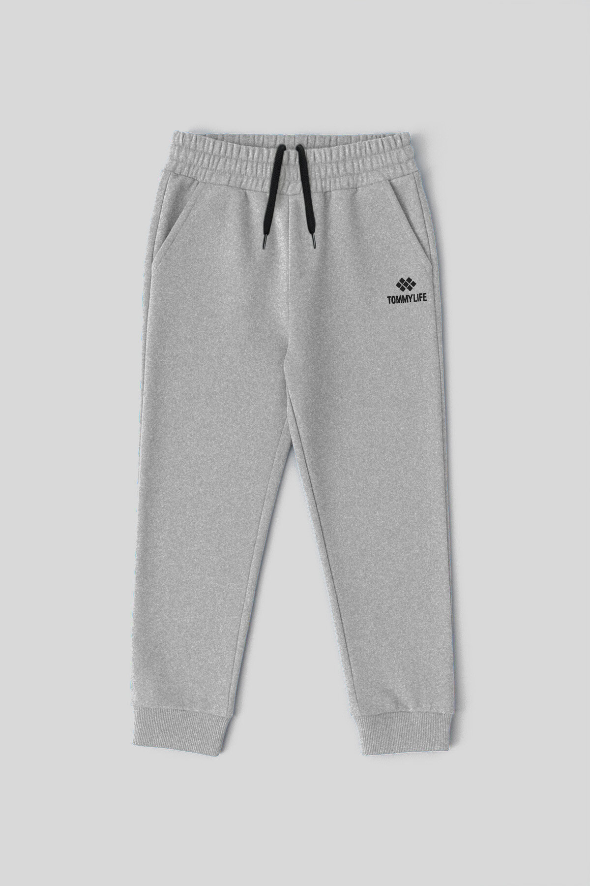 Gri Melanj Standart Fit Manşetli İnce Erkek Çocuk Eşofman Alt - 11062 - TOMMYLIFE (1)