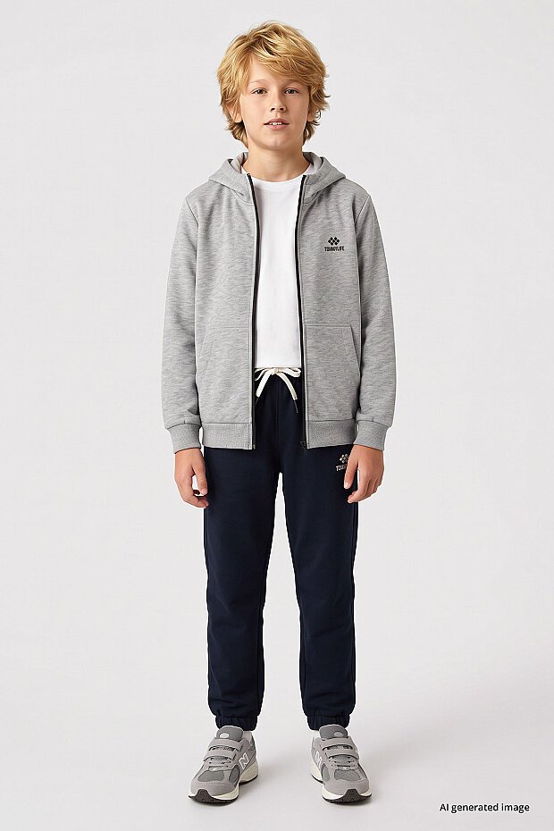 Gri Melanj Standart Kalıp Basic Erkek Çocuk Sweatshirt - 11336 - 5