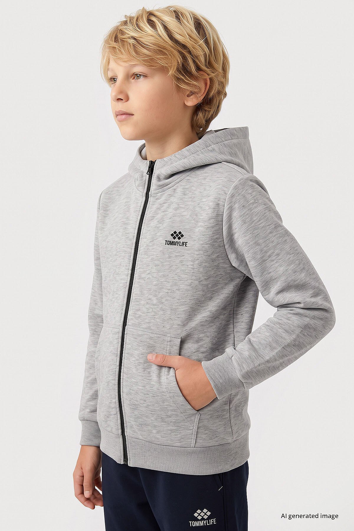 Gri Melanj Standart Kalıp Basic Erkek Çocuk Sweatshirt - 11336 - TOMMYLIFE (1)