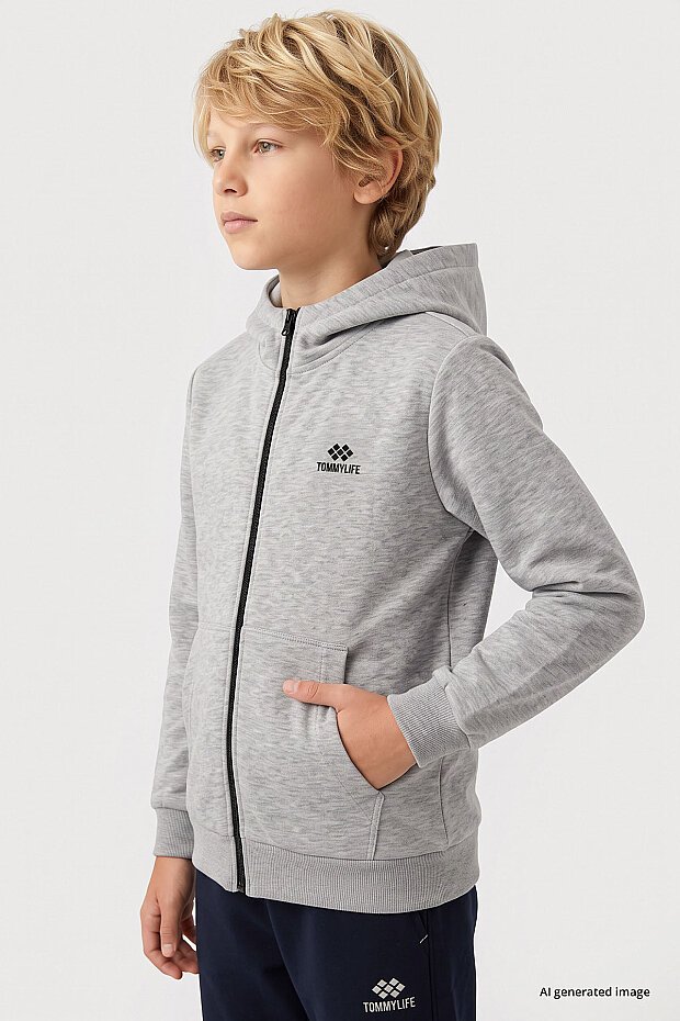 Gri Melanj Standart Kalıp Basic Erkek Çocuk Sweatshirt - 11336 - 2
