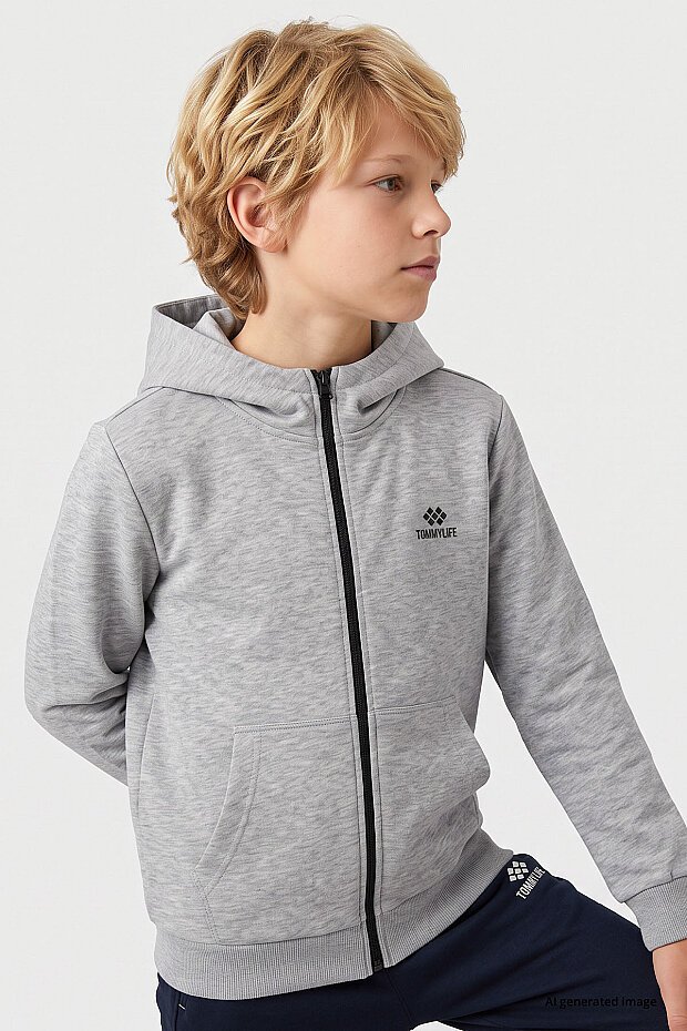 Gri Melanj Standart Kalıp Basic Erkek Çocuk Sweatshirt - 11336 - 4