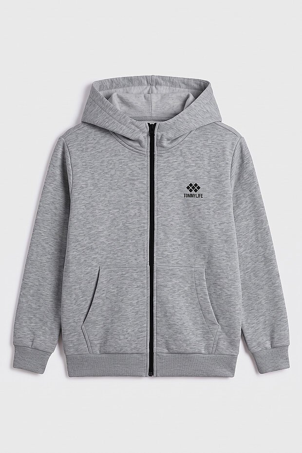 Gri Melanj Standart Kalıp Basic Erkek Çocuk Sweatshirt - 11336 - 3