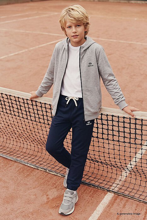 Gri Melanj Standart Kalıp Basic Erkek Çocuk Sweatshirt - 11336 