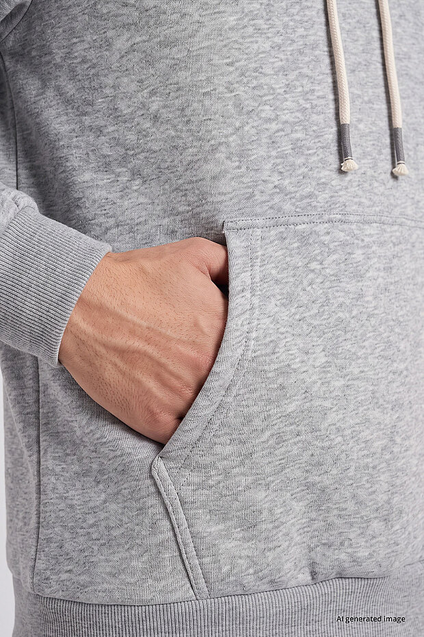 Gri Melanj Standart Kalıp Basic Erkek Sweatshirt - 88513 - 3