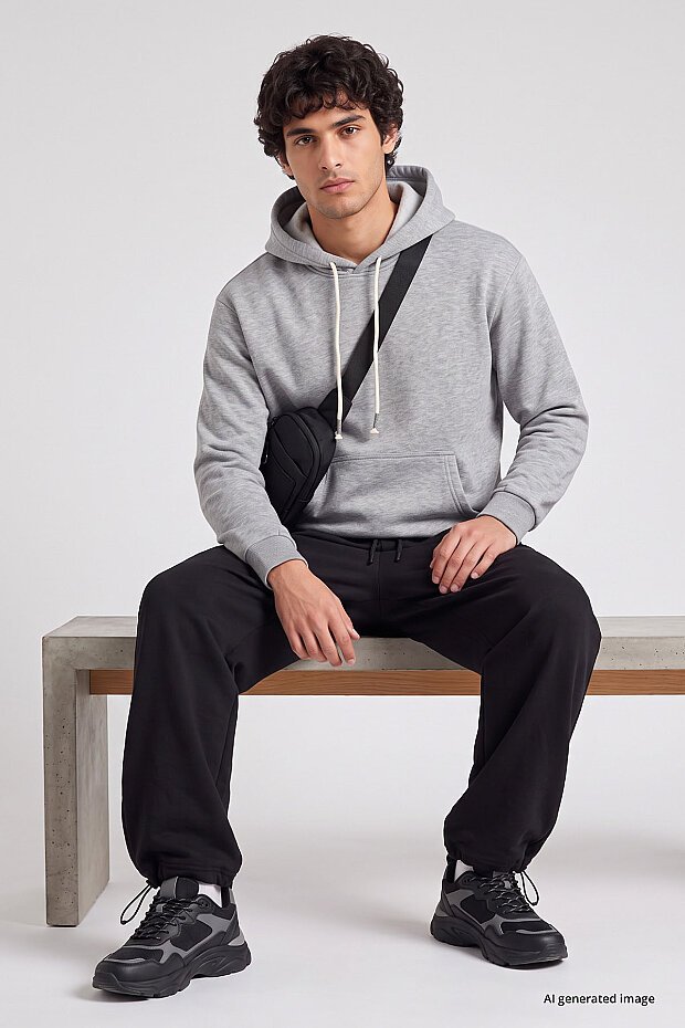 Gri Melanj Standart Kalıp Basic Erkek Sweatshirt - 88513 - 1