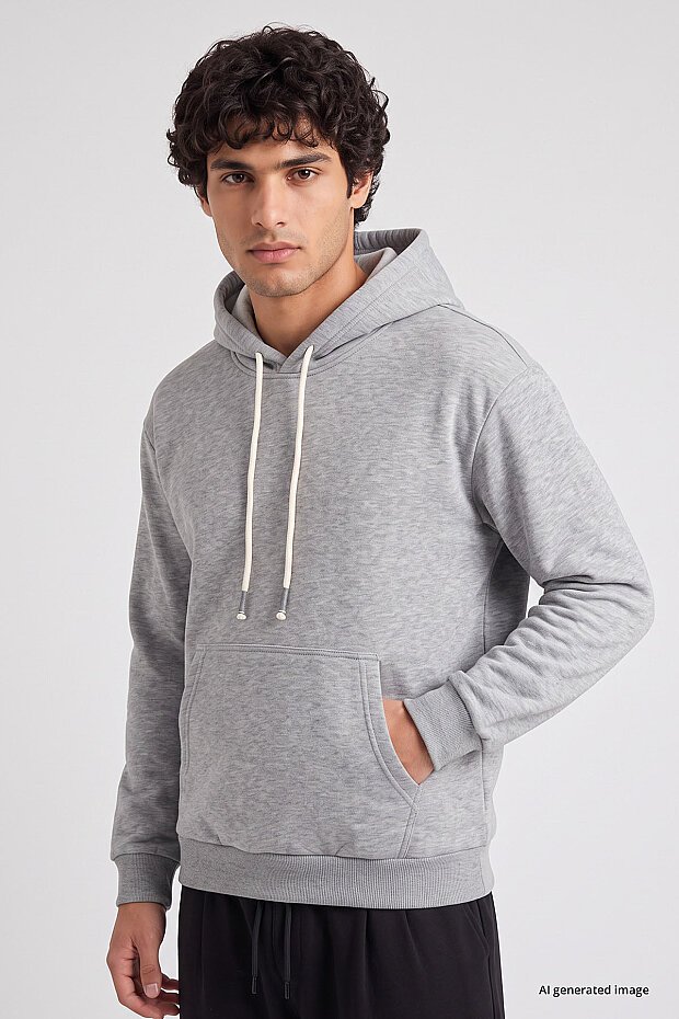 Gri Melanj Standart Kalıp Basic Erkek Sweatshirt - 88513 - 2