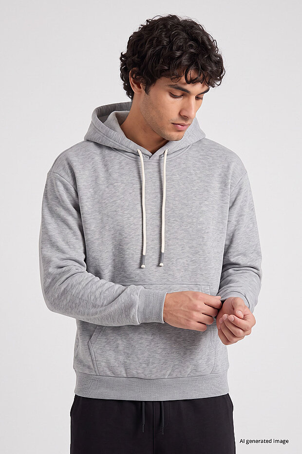 Gri Melanj Standart Kalıp Basic Erkek Sweatshirt - 88513 - 4