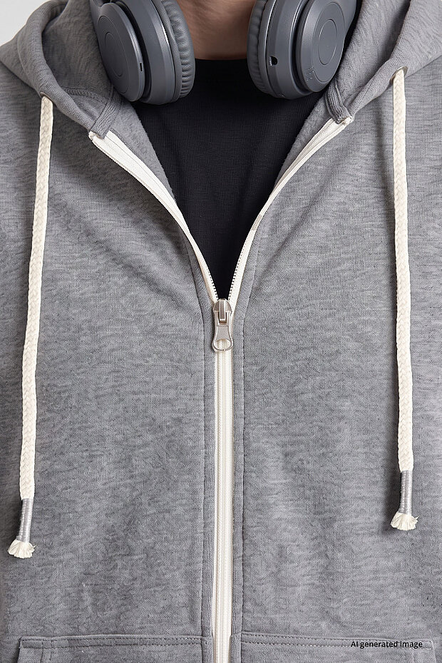 Gri Melanj Standart Kalıp Basic Fermuarlı Erkek Sweatshirt - 88514 - 5