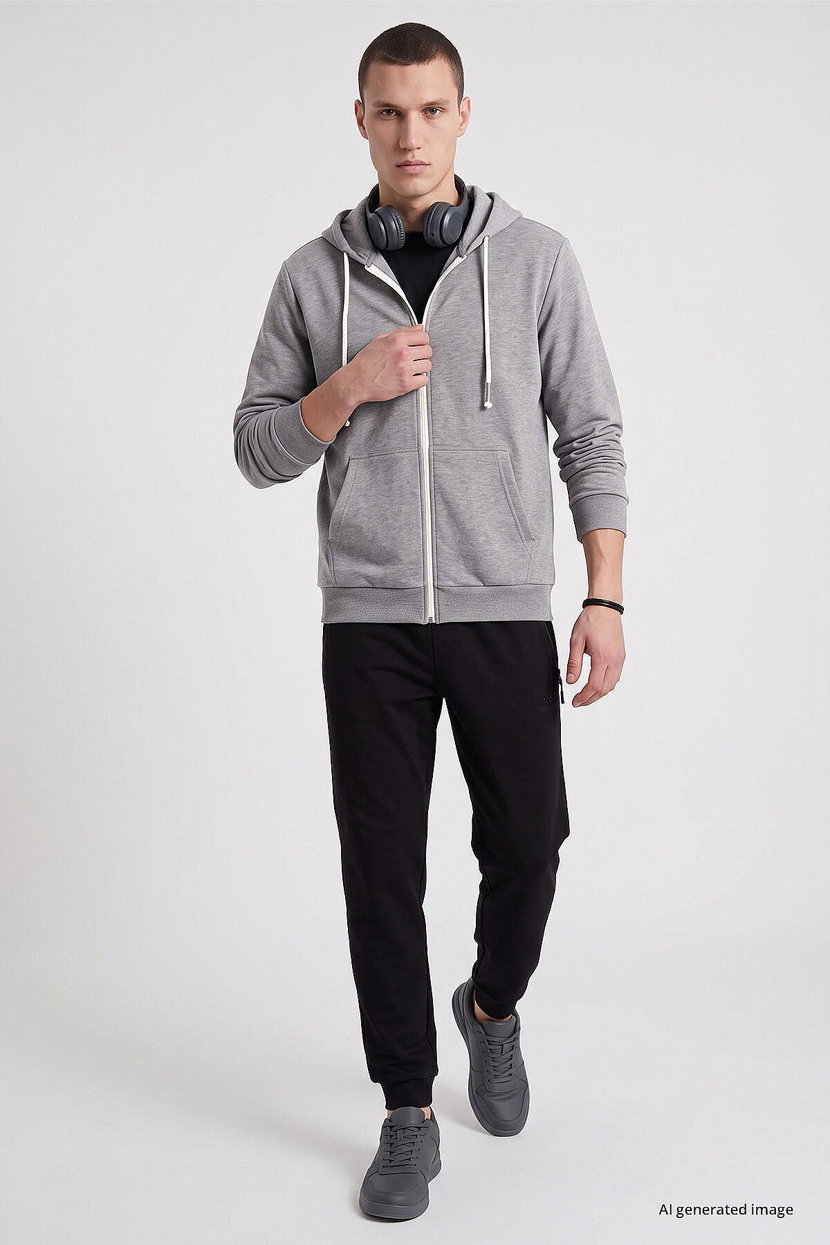 Gri Melanj Standart Kalıp Basic Fermuarlı Erkek Sweatshirt - 88514 - TOMMYLIFE (1)