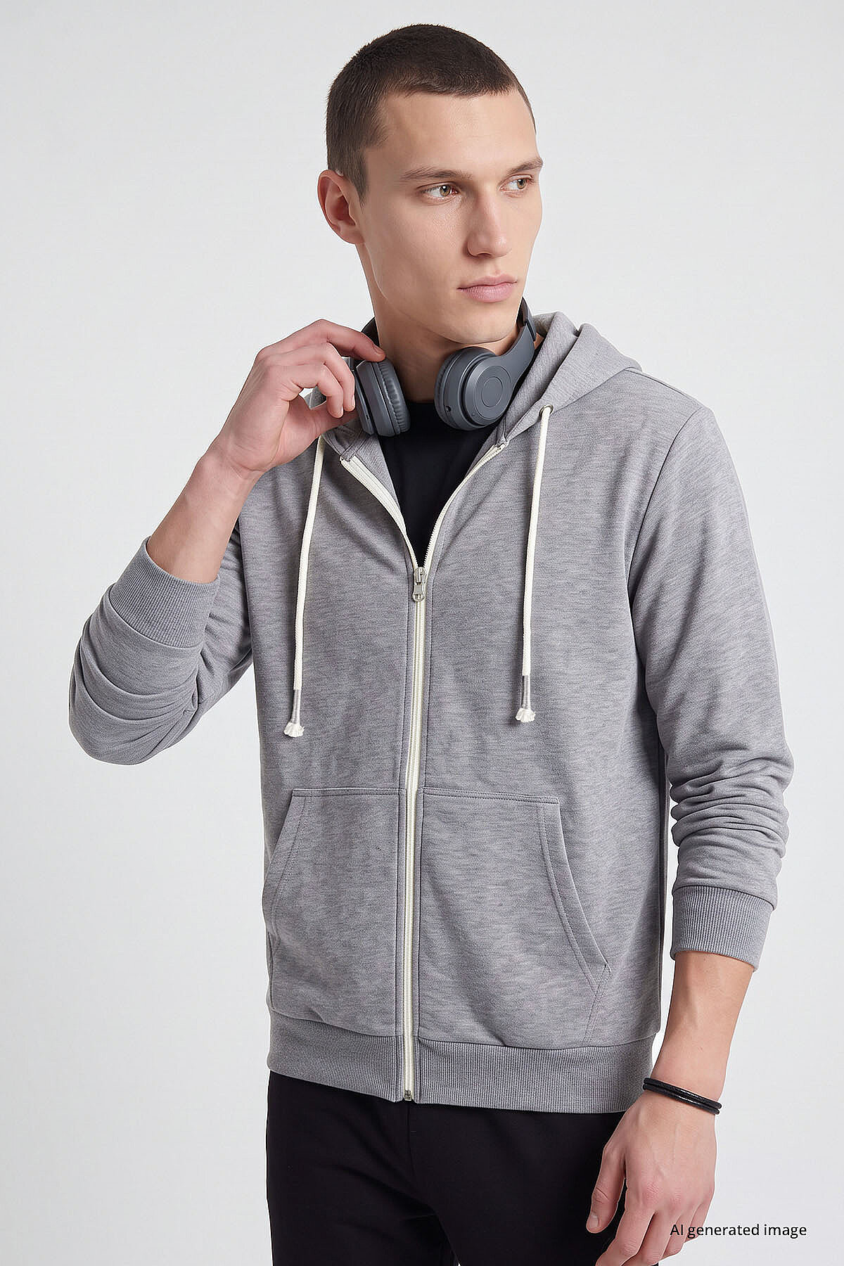Gri Melanj Standart Kalıp Basic Fermuarlı Erkek Sweatshirt - 88514 - TOMMYLIFE