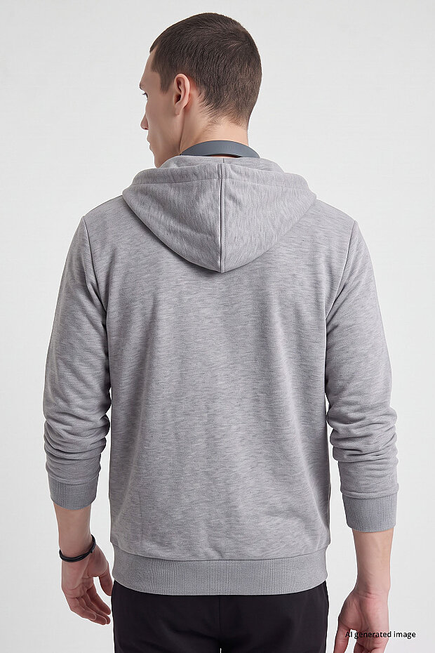Gri Melanj Standart Kalıp Basic Fermuarlı Erkek Sweatshirt - 88514 - 4