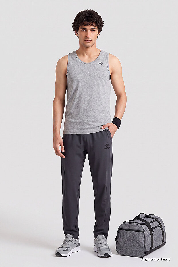 Gri Melanj Standart Kalıp Basic Spor Performans Kolsuz Erkek Atlet - 88503 - 2
