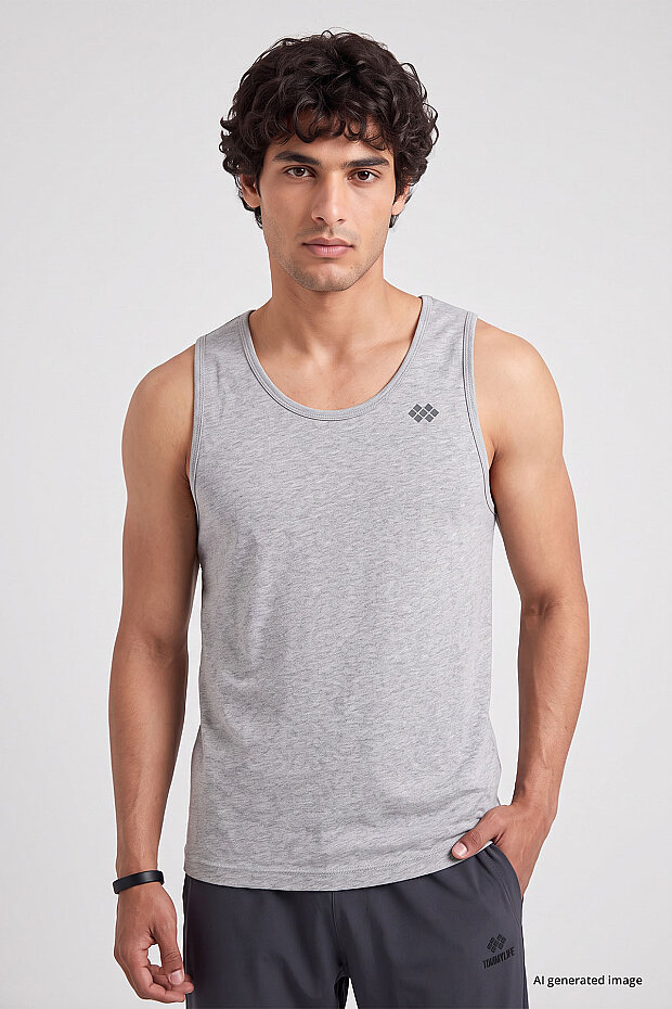 Gri Melanj Standart Kalıp Basic Spor Performans Kolsuz Erkek Atlet - 88503 - 3