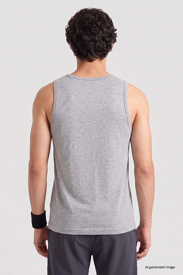Gri Melanj Standart Kalıp Basic Spor Performans Kolsuz Erkek Atlet - 88503 - 5