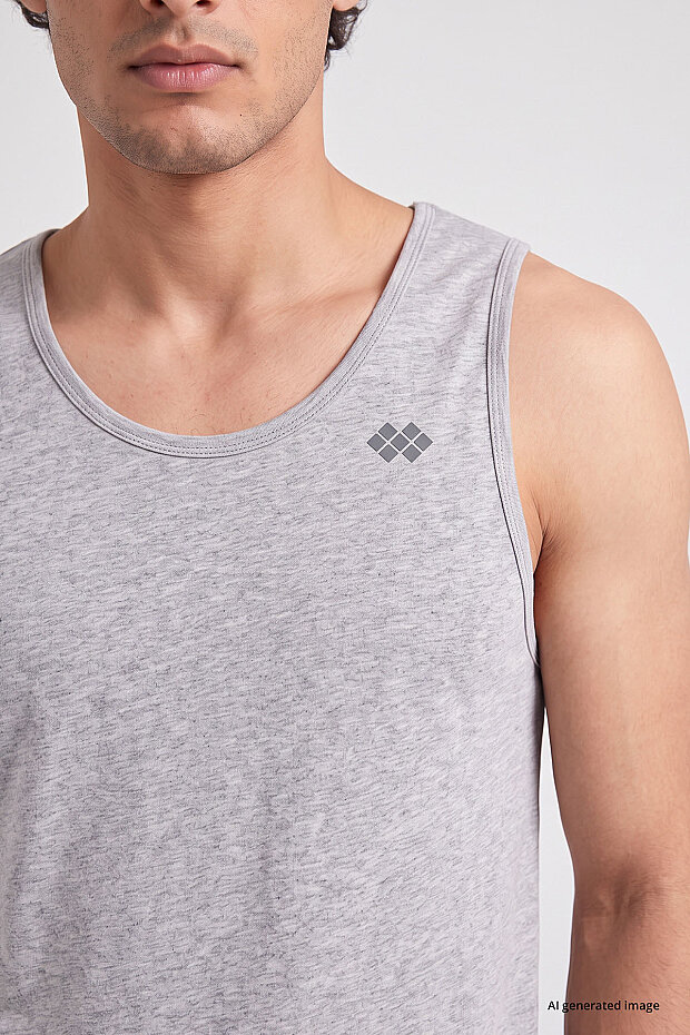 Gri Melanj Standart Kalıp Basic Spor Performans Kolsuz Erkek Atlet - 88503 - 4