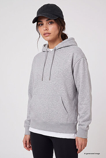 Gri Melanj Standart Kapüşonlu Kanguru Cepli Basic Kadın Sweatshirt - 97321 