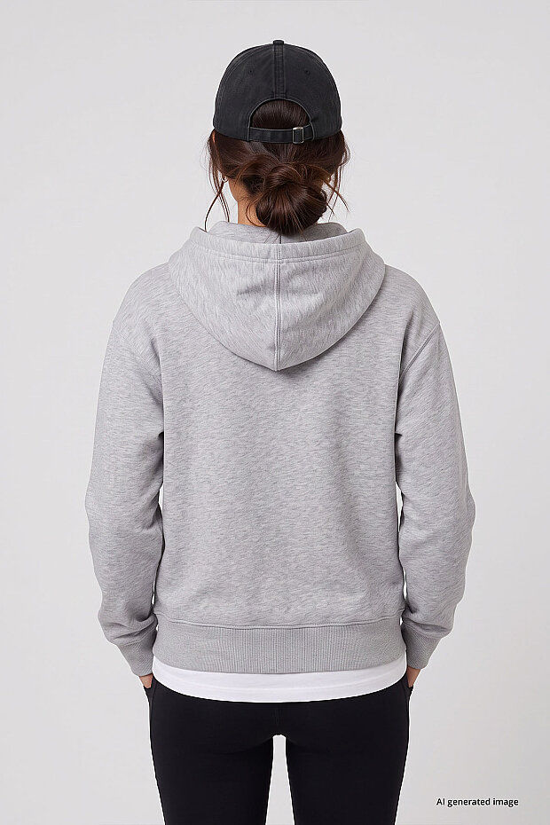 Gri Melanj Standart Kapüşonlu Kanguru Cepli Basic Kadın Sweatshirt - 97321 - 5