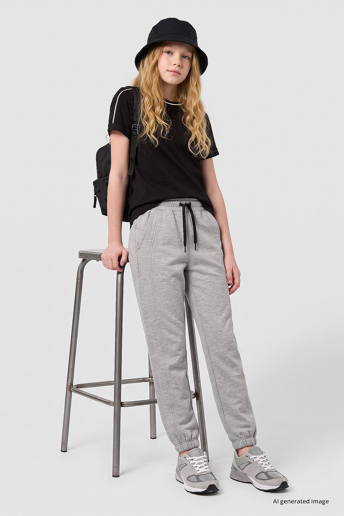 Gri Melanj Standart Ön Dikiş Detaylı Kız Çocuk Eşofman Alt - 75197 - TOMMYLIFE