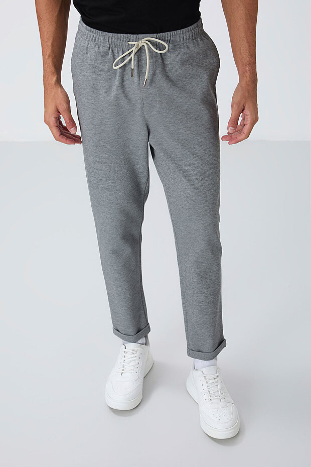 Gri Melanj Yüzeyi Dokulu Standart Fit Erkek Eşofman Alt - 82154 - 2