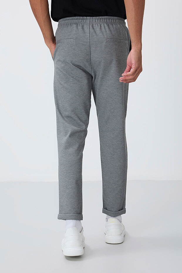 Gri Melanj Yüzeyi Dokulu Standart Fit Erkek Eşofman Alt - 82154 - 5