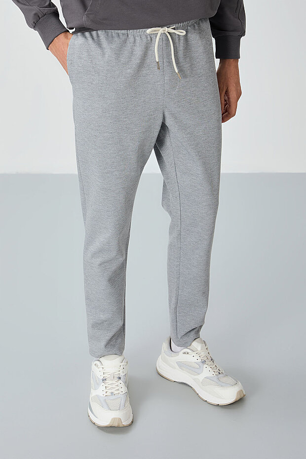 Gri Melanj Yüzeyi Dokulu Standart Fit Erkek Eşofman Alt - 82155 - 5