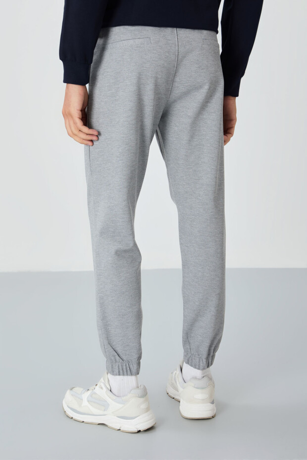 Gri Melanj Yüzeyi Dokulu Standart Fit Erkek Eşofman Alt - 82156 - 5